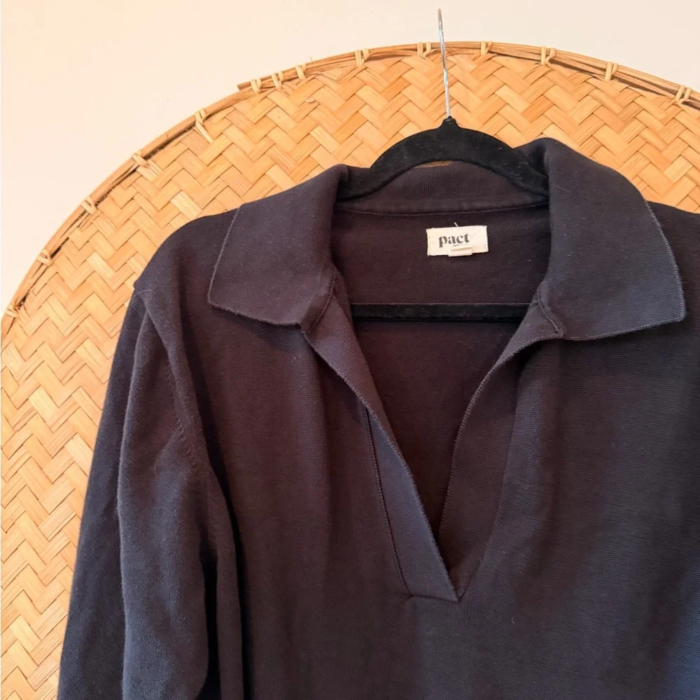 PACT WOMEN’S CLASSIC FINE KNIT POLO SWEATER ORGANIC COTTON DARK ACADEMIA PREP - Picture 6 of 13